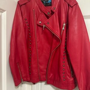 Kids Red Faux Leather Motorcycle Jacket